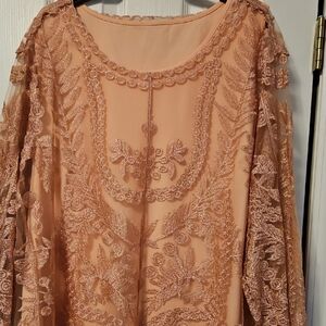 American Rag Peach Top with Lace Trim